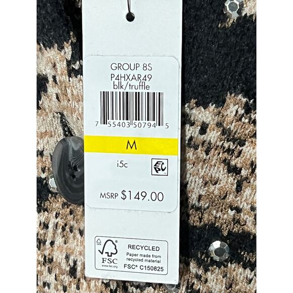 DKNY WOMENS MEDIUM PRINTED BUTTON-FRONT CHENILLE CARDIGAN SWEATER BROWN NEW - Picture 12 of 14